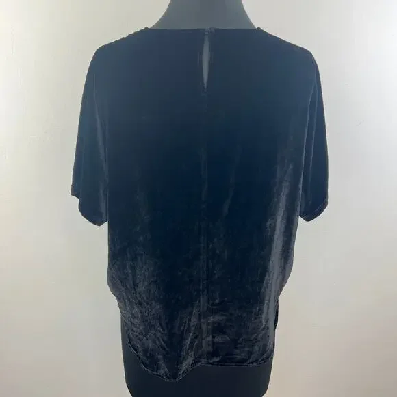 MADEWELL Black Velvet Tulip-Hem Top Silk Blend Relaxed Fit Draped Short Sleeve S - Picture 3 of 6